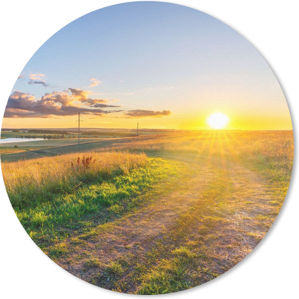 Muismat rond 20x20 cm - Mousepad Zon - Natuur - Landschap - Ronde muismatten