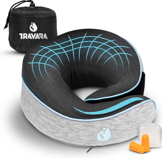 TRAVARA Nekkussen - Reiskussen - Voor Vliegtuig - Auto - Traagschuim - Memory Foam - Met Oordoppen - Grijs