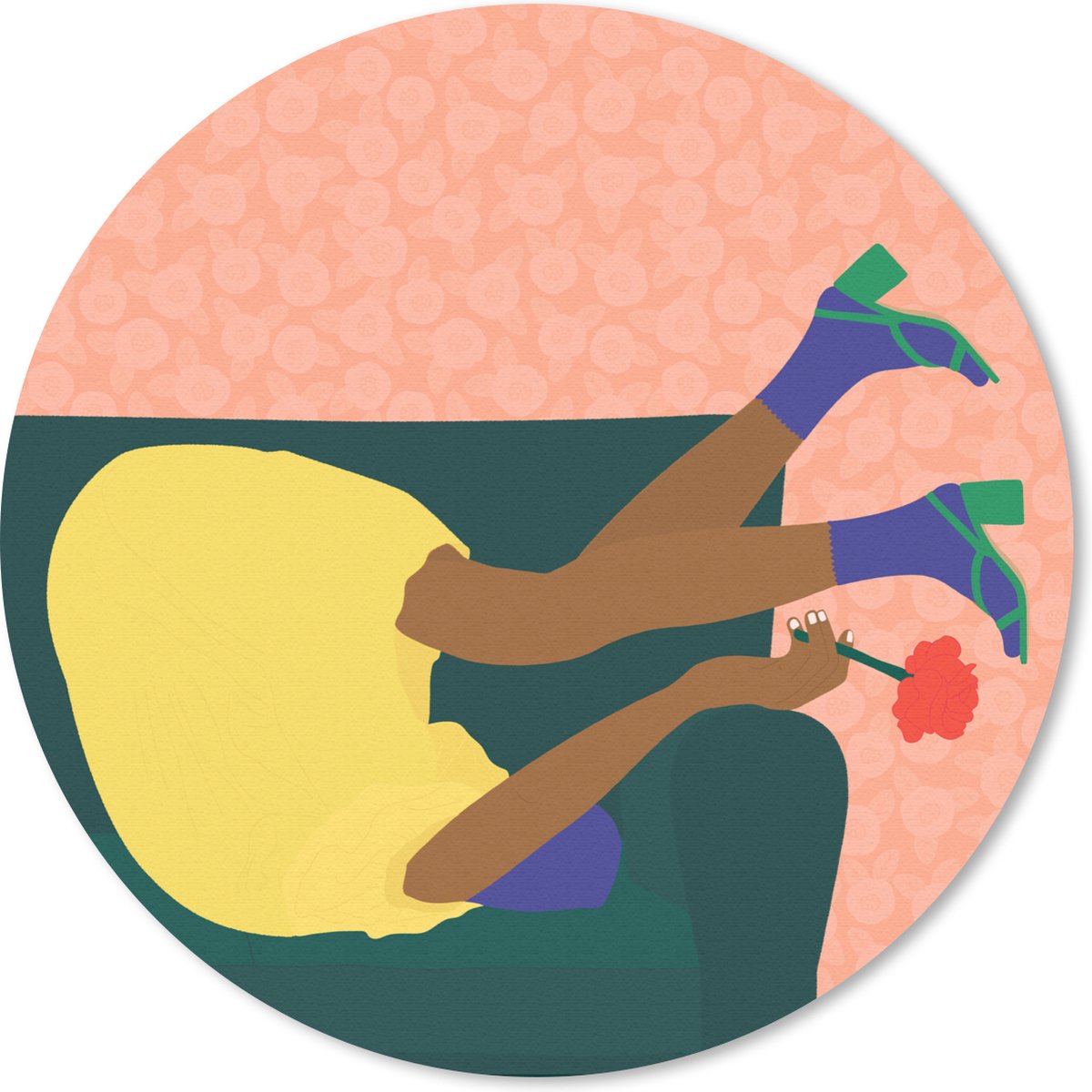 Muismat rond 20x20 cm - Mousepad Vrouw - Bloemen - Retro - Ronde muismatten