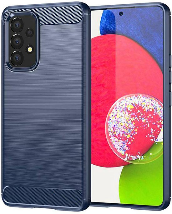 Coque Samsung Galaxy A53, coque en gel TPU MobyDefend , métal brossé + aspect carbone, Blauw marine | Étui pour téléphone portable / Étui pour téléphone Convient pour : -