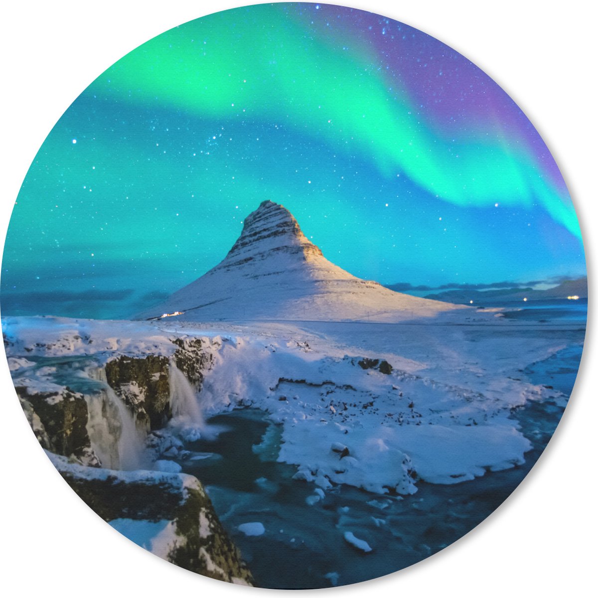 Muismat rond 30x30 cm - Mousepad Noorderlicht - Berg - IJsland - Ronde muismatten