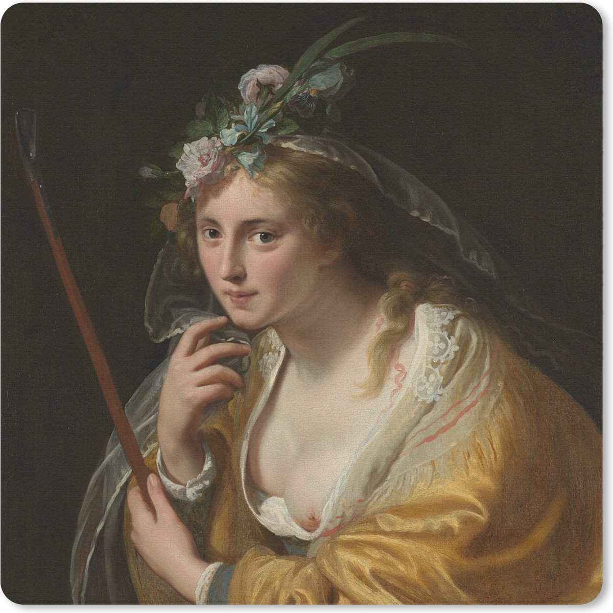 Muismat 30x30 cm - Mousepad Een herderin - Schilderij van Paulus Moreelse - Muismatten