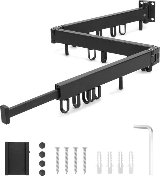 QWORK® wandkapstok 120cm, opvouwbare kapstok, wasdroger muur, voor balkon, keuken, badkamer, wit