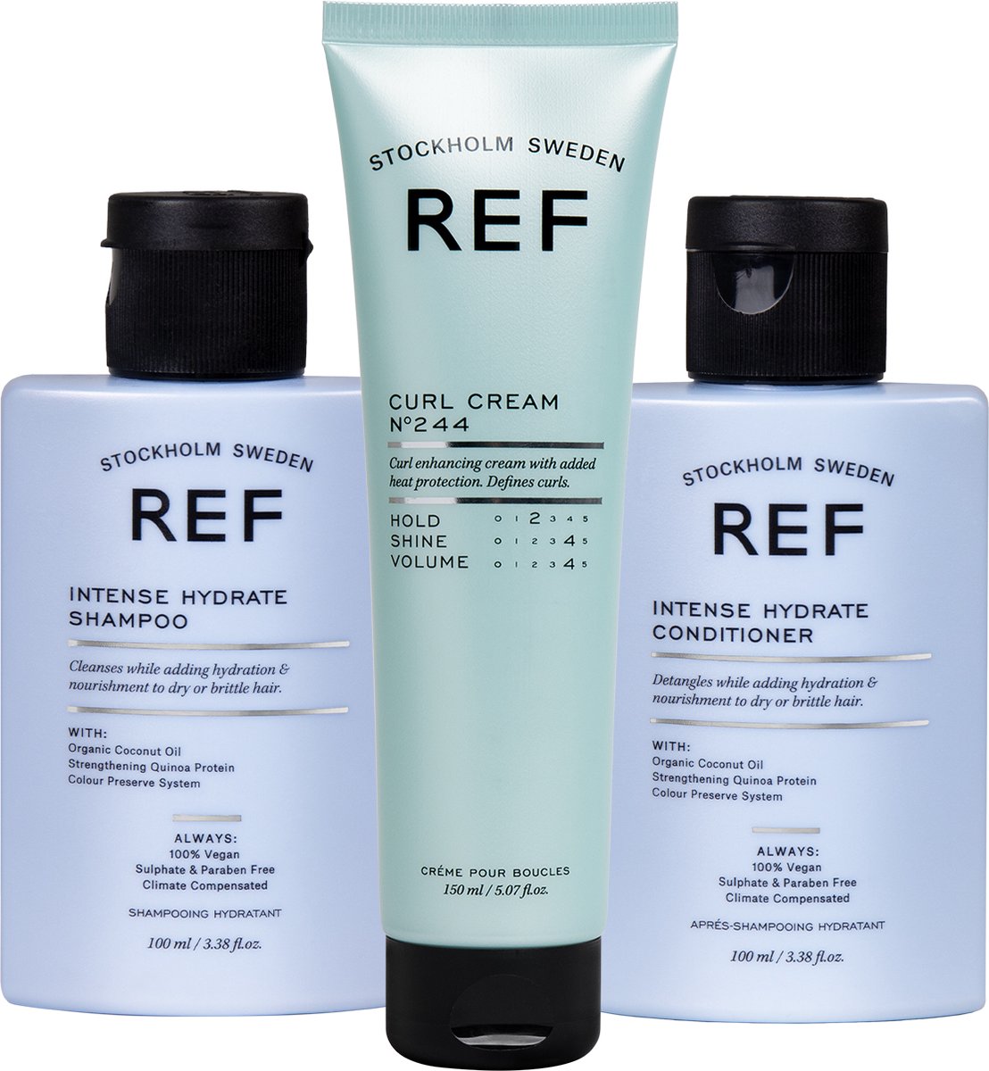 REF Stockholm - Hydrate Set - REF Curl Cream 150ml + REF Intense Hydrate Shampoo 100ml + REF Intense Hydrate Conditioner 100ml - Haarverzorging - Geschenkset - Voor perfecte hydratatie en veerkrachtige krullen