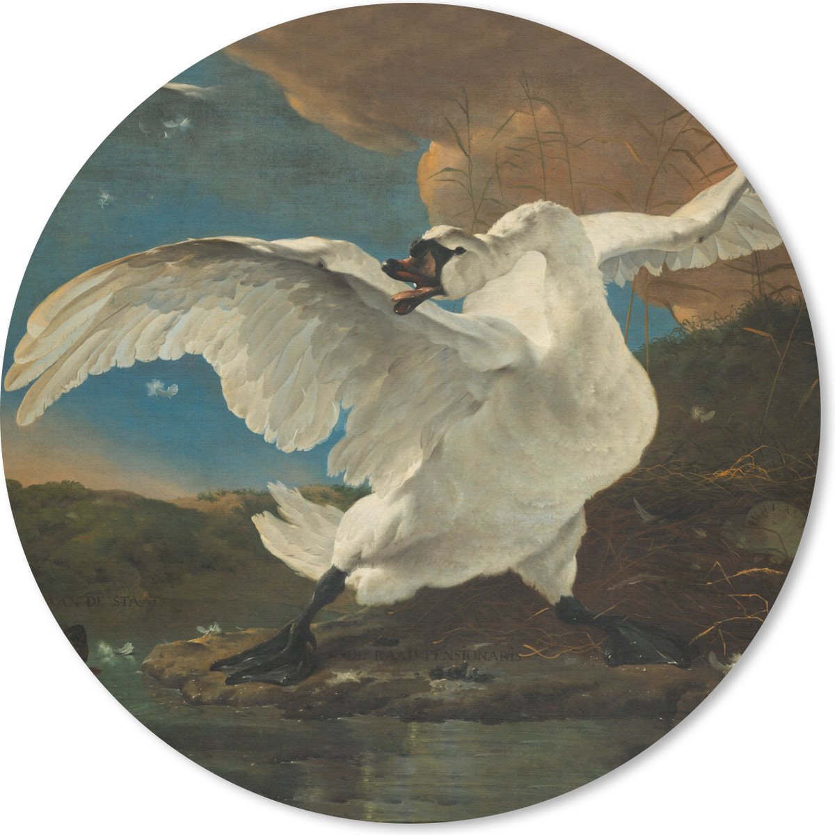 Muismat rond 30x30 cm - Mousepad De bedreigde zwaan - Schilderij van Jan Asselijn - Ronde muismatten