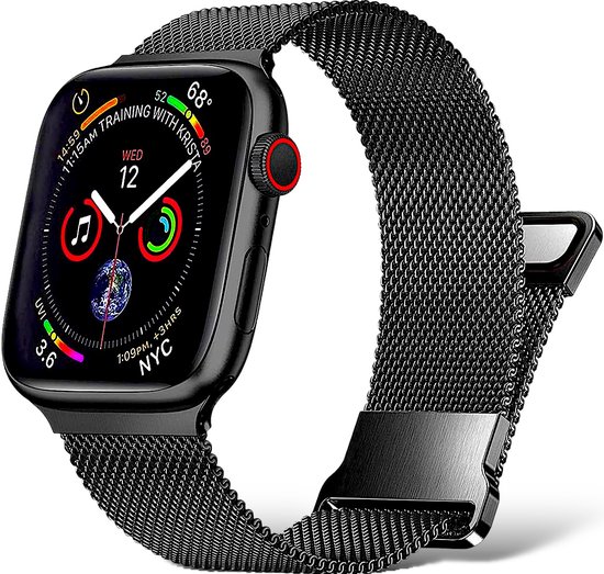 Foto: Highder horlogeband geschikt voor apple watch series 1 2 3 4 5 6 7 8 9 se zwart 22mm geweven staal magnetisch aansluiting