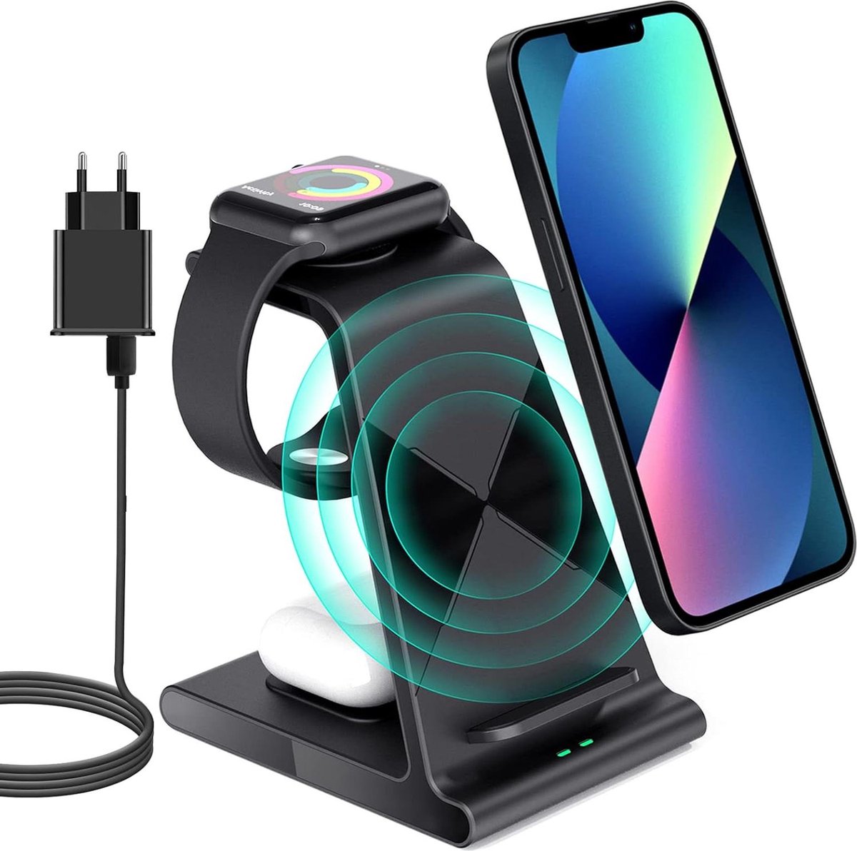 Cargador inalámbrico Rápido iPhone 13 12 - Estación de Carga Qi Inalámbrica Soportes - iPhone 11 Pro Max Mini SE XR XS 8 - 8P iWatch 7/SE/6/5 - 4/3/2/1/Airpods 2/Pro
