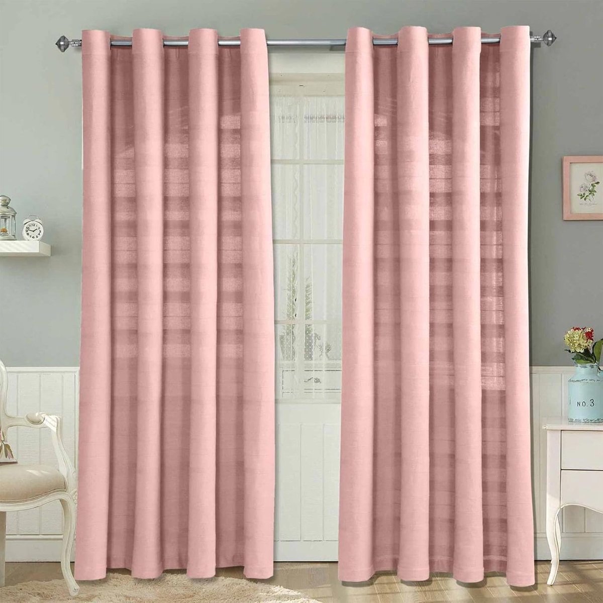 Homescapes Rajput gordijnen set van 2 gemaakt van katoen, 137 x 137 cm, roze
