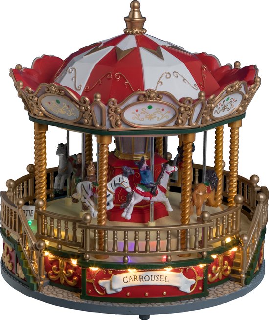 Feeric Lights & Christmas Kerstdorp draaimolen - draaiend - led verlichting - muziek - 23,5 cm