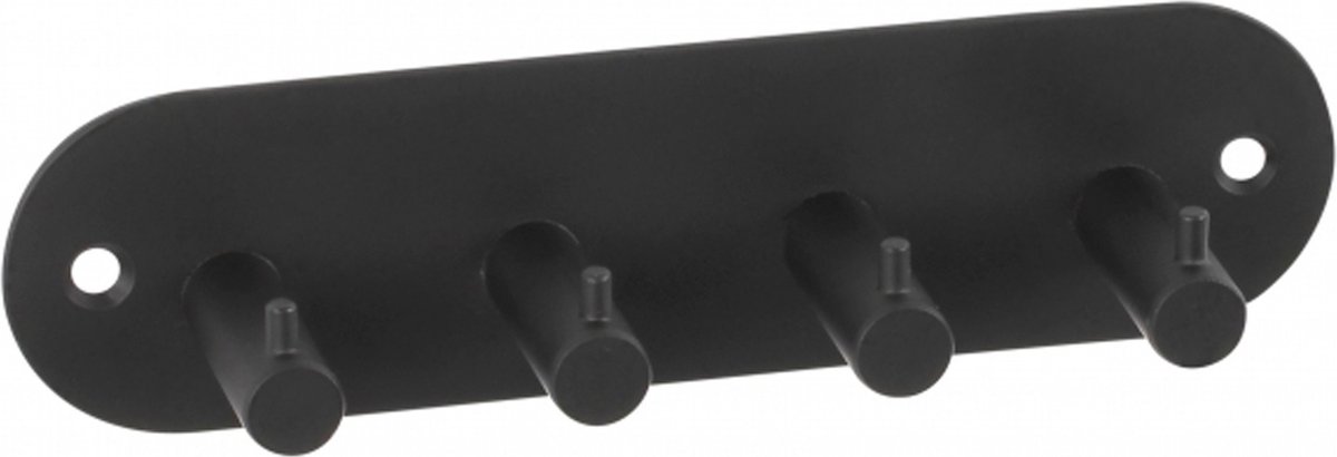 Siro Kapstok - 4 ophang haken - metaal - zwart - 11 x 21 cm - ruimtebesparend - wandkapstok - hal of badkamer