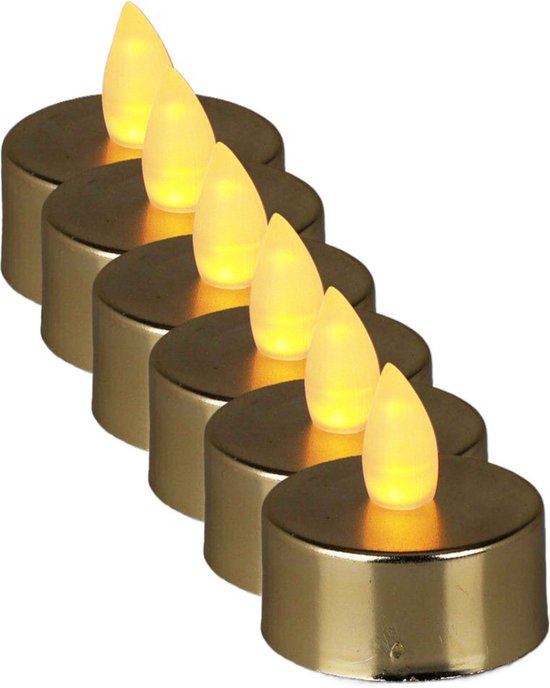 LED theelichtjes/waxinelichtjes - 6x - goud - 4 cm - kunststof