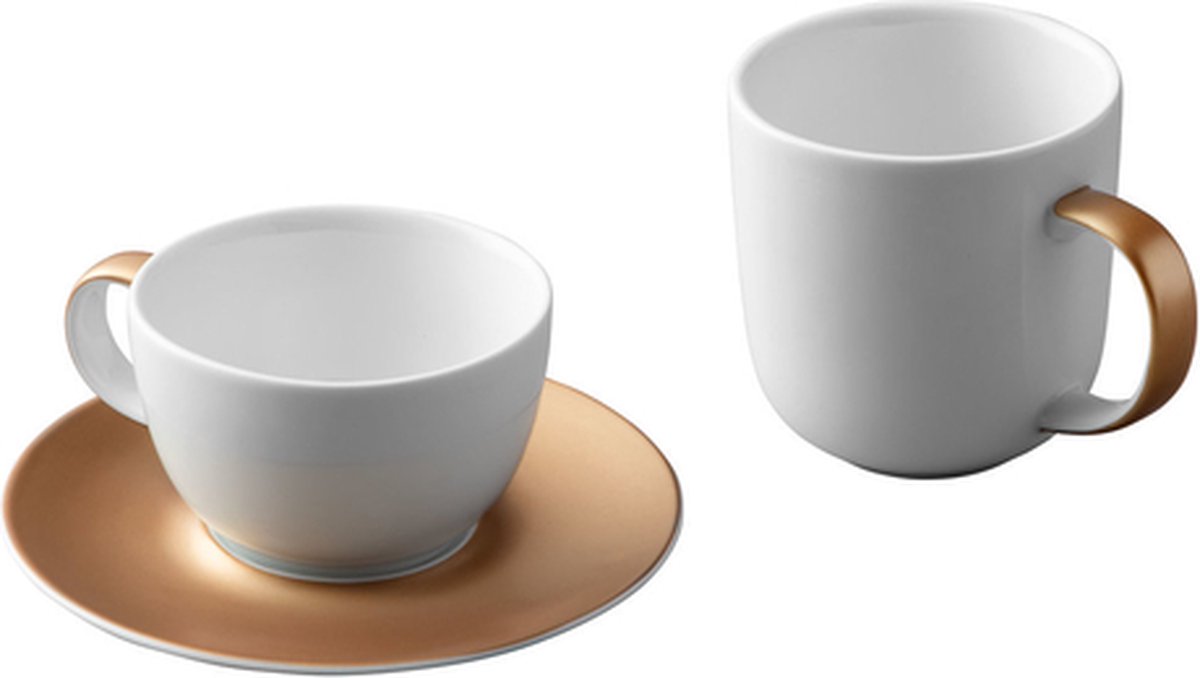 BergHOFF - Driedelige koffie- en theeset, Wit/Goud - Porselein - BergHOFF Gem Line