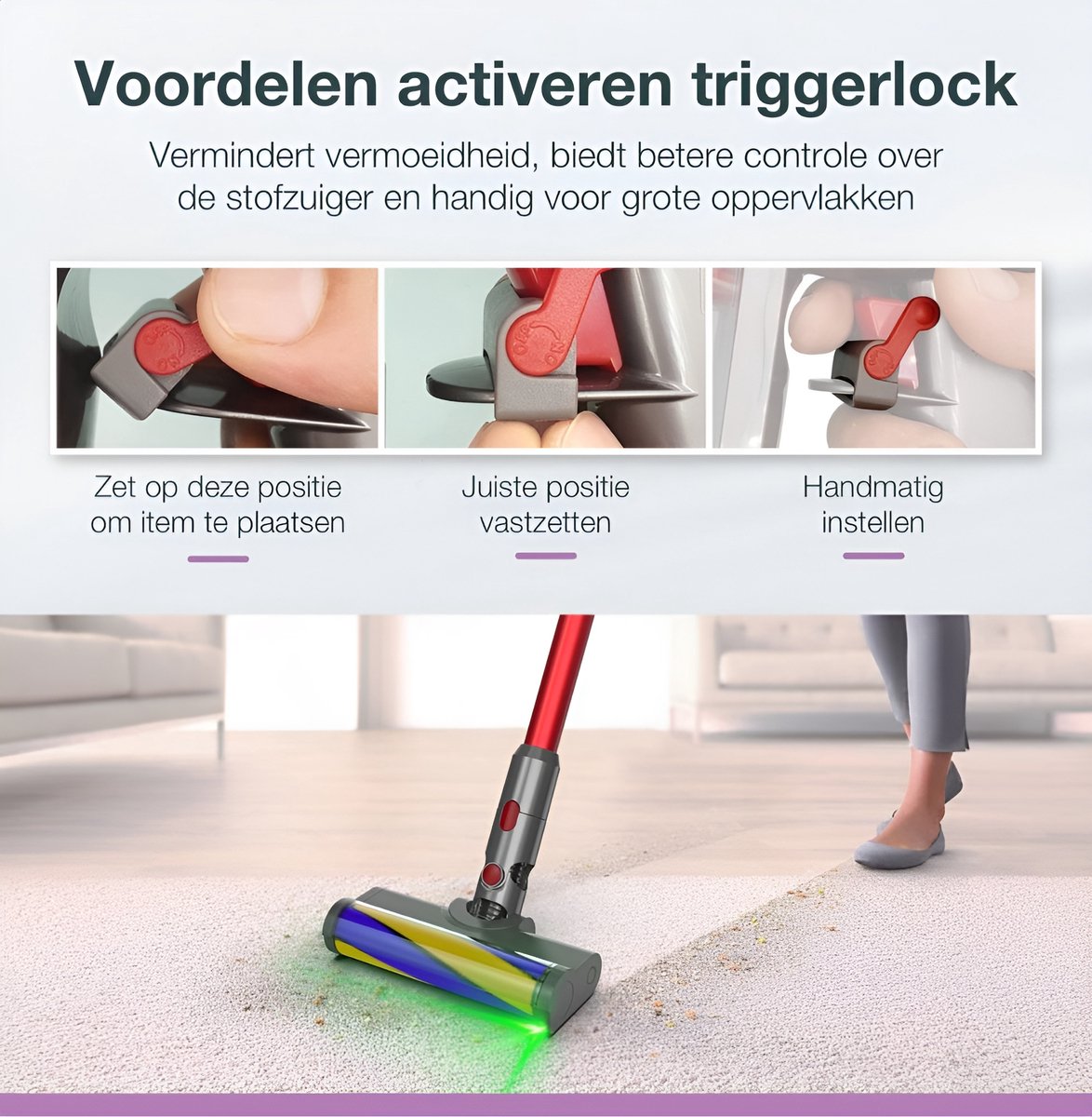SVENNE® Zuigmond met Groen Licht en Stofdetectie - Geschikt voor Dyson V15 / V11 / V10 / V8 / V7 - Mondstuk met LED Verlichting - Parketborstel Accessoires & Onderdelen voor Steelstofzuiger - Opzetstuk Borstel - Triggerlock - Wasbaar — afbeelding 5