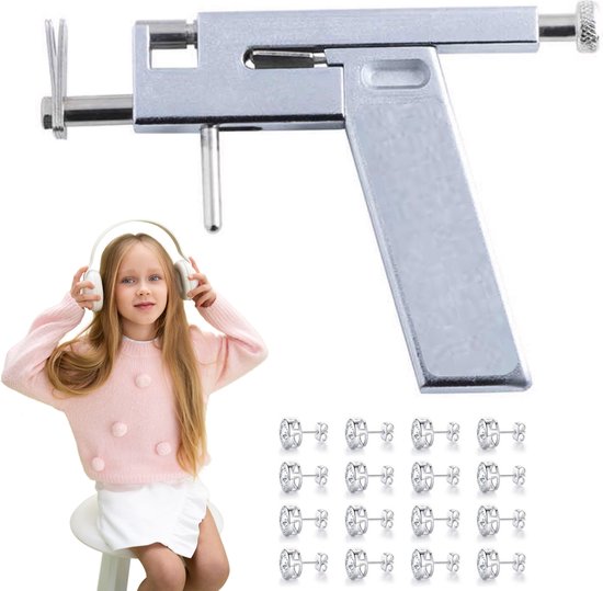 Foto: Oorbel schieter set metaal incl studs piercing kit gun oorpiercing pistool naald gaatjes schieter tang