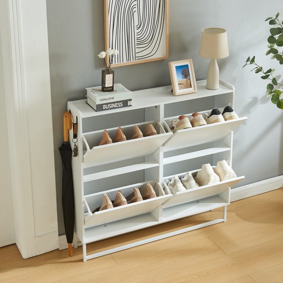 Foto: Schoenenkast ylitornio 91 5x100x19 cm met 4 vouwdeuren wit en casa 