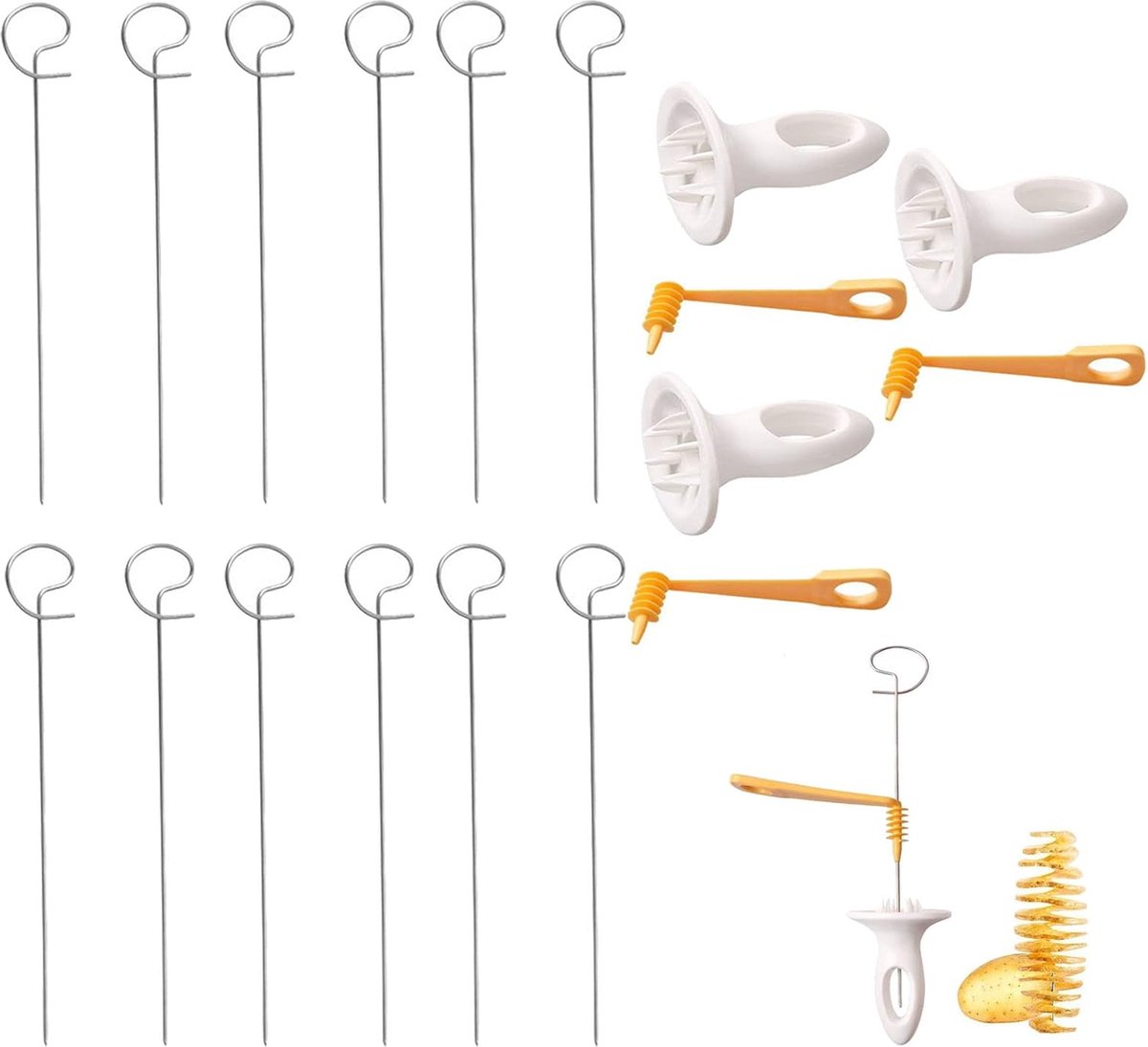 18 spiraalsnijders aardappelsnijder spiraalsnijder potato spiraalsnijder set met 3 kunststof handgrepen 3 stuks spiraalsnijder 12 stuks staafjes roestvrij staal aardappeltwister