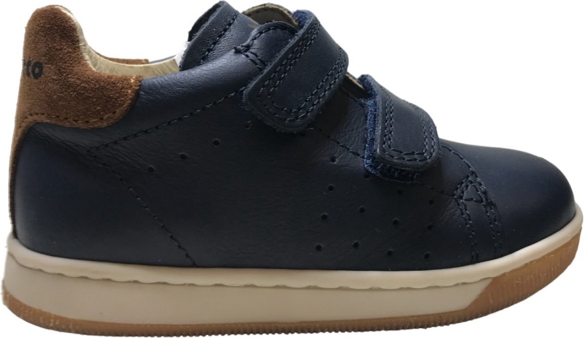 Falcotto - Adam - Mt 19 - velcro effen lederen sneakers - bruine hiel - navy