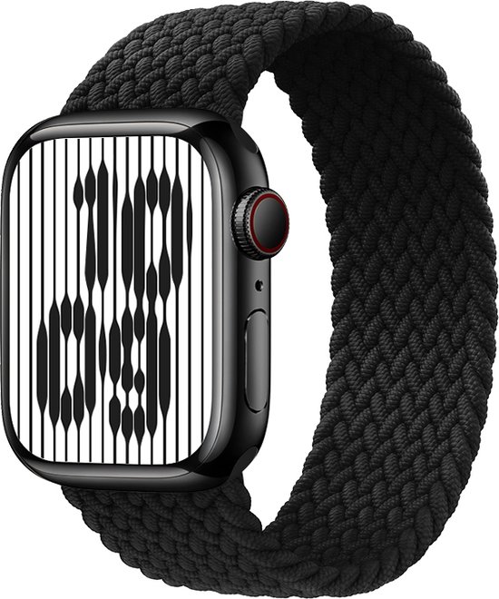 Loop Solo Loop Noir en Nylon Zwart taille S/ M - Convient pour Apple Watch 38mm - 40mm - 41mm - 42mm (Série 10) - Bracelet de montre intelligente tressé élastique extensible réglable - Pour iWatch Series 10/9/8/7/6/SE/ 5/4/3/2/1