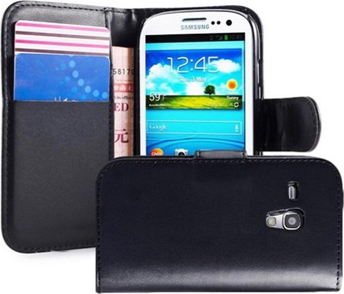 Samsung S3 Mini Hoesje Met Pasjeshouder Bookcase Zwart