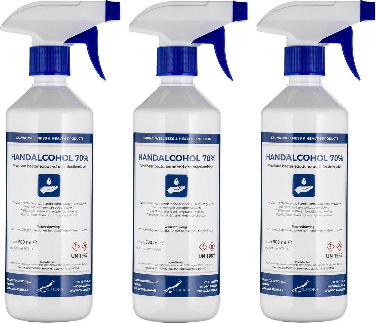 Goedkoopste Handalcohol spray 70 - 500 ml met spraykop - set van 3 stuks