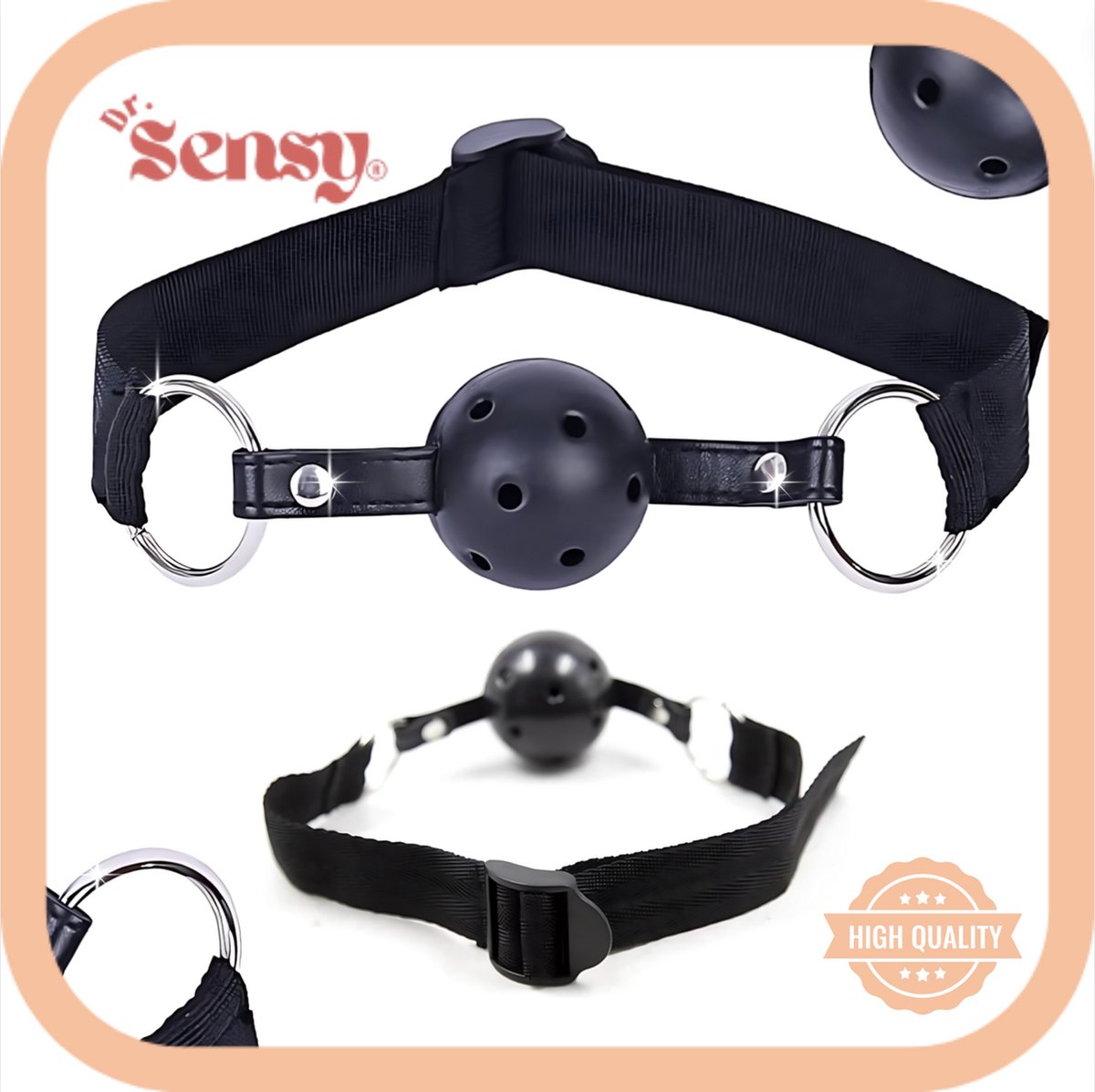 Goedkoopste Dr. Sensy Gag Ball - Zwart - Ball Gag met Soepele Nylon Verstelbare Band - SM - BDSM - Roleplay - Bondage