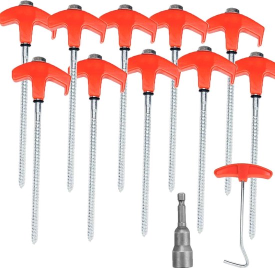 Relaxdays schroefharingen, 4 stuks, haringen voor tent, voor zachte & normale bodem, hondenanker, 42 cm lang, zilver