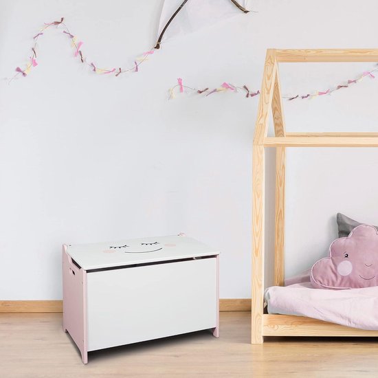 Pouf Rangement Enfant Rose - Décoration Chambre D'enfant - Assise Et Rangement Ludique 30x30x27.5 Cm