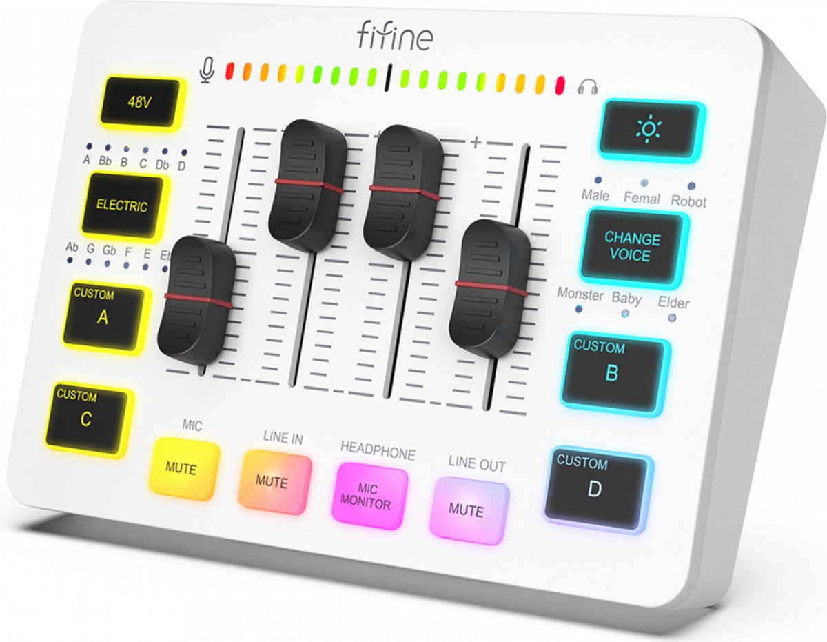 FIFINE - SC3 - Wit - Streaming Deck - DJ Mixer - Gaming Mixer - Podcast / Stream / Gaming - XLR Aansluiting - Line-in - Voice Changer FIFINE - SC3 - Wit - Streaming Deck - DJ Mixer - Gaming Mixer - Podcast / Stream / Gaming - XLR Aansluiting - Line-in - Voice Changer