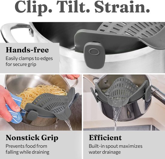 Siliconen Vergiet - Keuken Afgietdeksel - Afgiethulp - Siliconen - BPA Vrij - Veilig Handsfree Afgieten - Afgieter - Veilig Afgieten - Solide Compacte Keuken Afgietdeksel - Afgietdeksel - Grijs - Vaatwasserbestendig - Voor Alle Maten Pannen van Homii — afbeelding 5