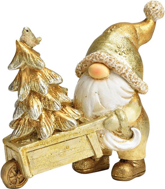 Gnoom Kruiwagen en boom - Poly Goudkleurig - 11x11x6 cm