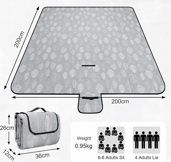 HTRTRR Picknickdeken – Waterdicht En Draagbaar – Groot 200x195 Cm – Opvouwbaar Met Klittenband – Oxford 600D – Donkerblauw – Perfect Voor Strand, Park En Kamperen