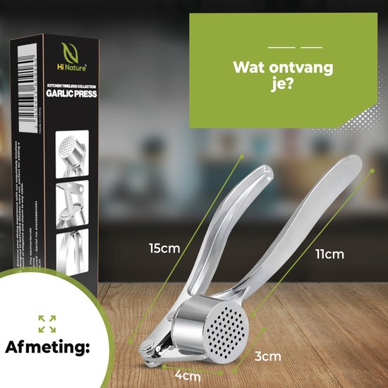 HI NATURE™ Presse-ail en acier inoxydable - Presse-ail/Presse-gingembre - Presse-ail - Presse-ail à poignée ergonomique - Passe au lave-vaisselle | Ovale, argent