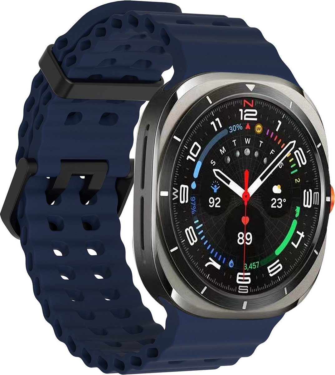 Stravo Ocean siliconen smartwatch bandje - Geschikt voor de Samsung Galaxy Watch Ultra 47mm - Zacht siliconen horlogebandje voor Samsung Galaxy Watch Ultra / Ultra 2025 - Donkerblauw