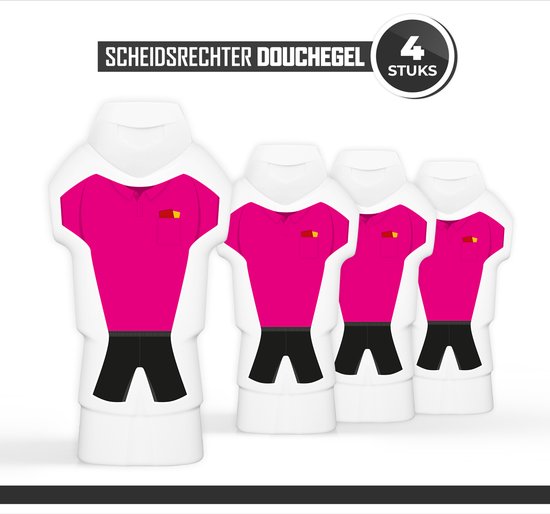 Foto: Douchegel scheidsrechter 4 stuks showergel sport voetbal cadeautje scheids week van de scheidsrechters douchegel tenue fles klein bedankt cadeau scheidsbedankt gift wedstrijd toernooi rode gele kaart scheidsrechtersshirt roze