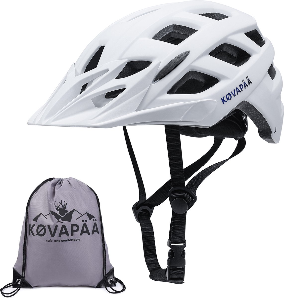 Køvapää® Tolva - Fietshelm - Wit- Maat 56-61 cm - M/L - Afneembaar vizier - Fietshelm Volwassenen - Fietshelm Dames - Fietshelm Heren - Mountainbike Helm - Fietshelmen - Fietshelmen - fietshelm dames elektrische fiets - Fietshelm Dames Volwassenen