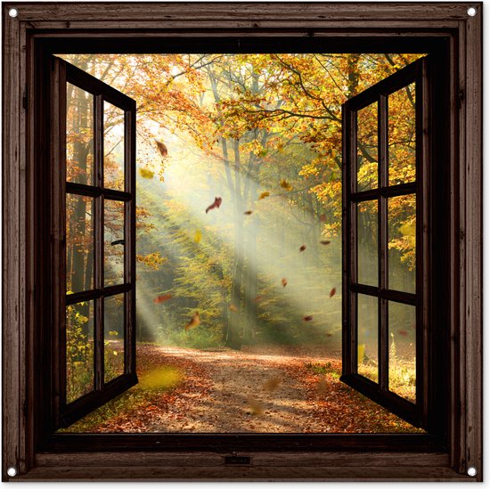 Gards Tuinposter Waterval in de Herfst Kleuren - 100x100 cm - Tuindoek