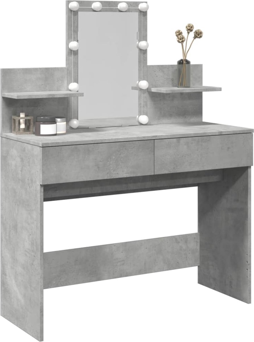 GranMaison Kaptafel met spiegel en verlichting - Make up tafel - Make up - Toilettafel - Met lades - Betongrijs