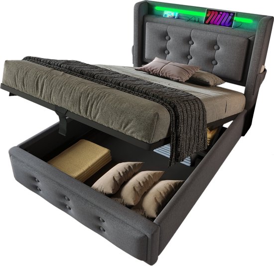 Eenpersoonsbed met gestoffeerd hoofdbord en lattenbodem 90x190cm bouclé crème| sweeek