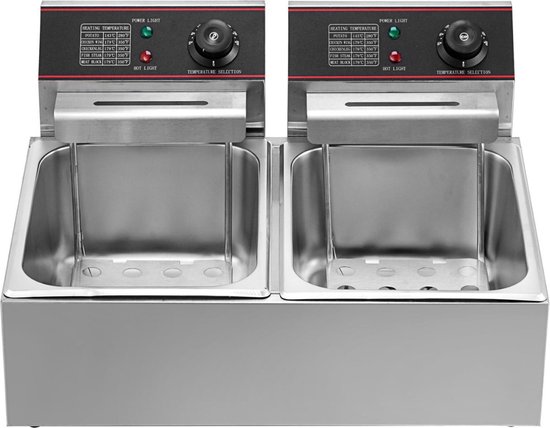 Friteuse Pro HDME 12L 5000W - Double Réservoir Inox - Gris
