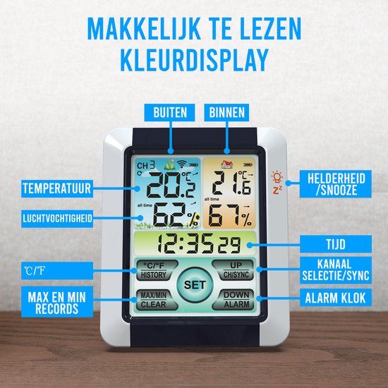 LuxerLiving Hygrometer Weerstation Digitaal Voor Binnen En Buiten Luchtvochtigheidsmeter