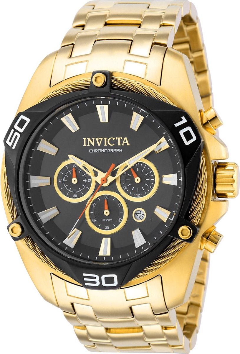 Invicta Bolt 38570 Heren Horloge - Waterdicht - Analoog - Quartz Uurwerk - Roestvrij Staal met zwarte Wijzerplaat - 50mm