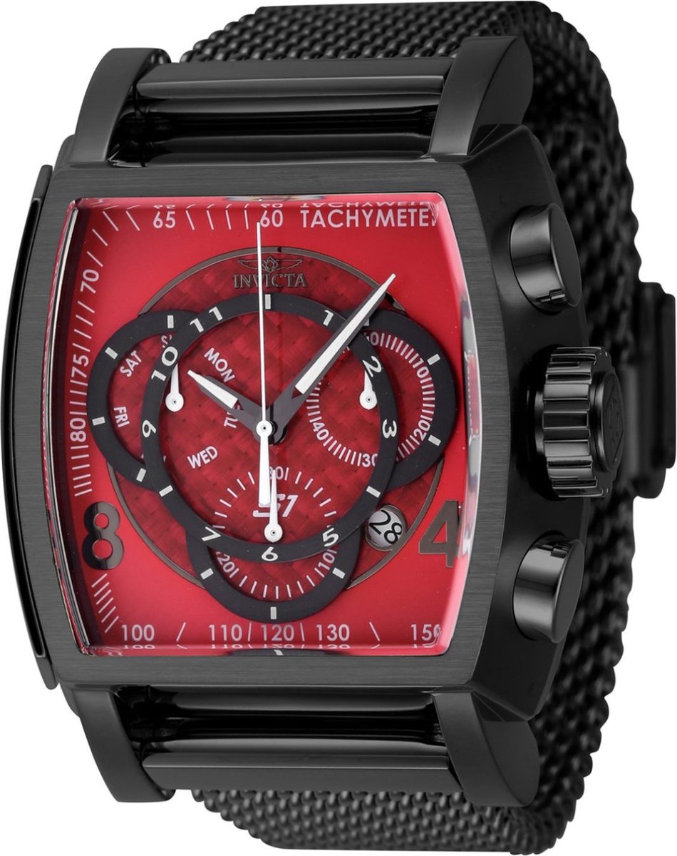 Invicta S1 Rally 46012 Heren Horloge - Waterdicht - Analoog - Quartz Uurwerk - Roestvrij Staal met rode Wijzerplaat - 48mm