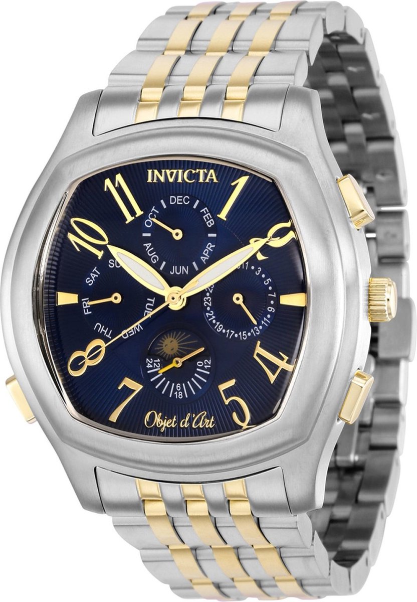 Invicta Objet D Art 37657 Heren Horloge - Waterdicht - Analoog - Automatisch Uurwerk - Roestvrij Staal met blauwe Wijzerplaat