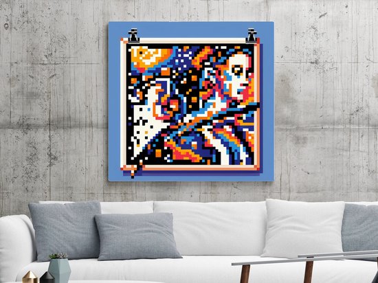 Pixel art mondriaan schilderij | Kleurrijke pixels dansen in een Mondriaans kunstwerk tot leven | Kunst - 100x100 centimeter op Forex | Foto op Forex