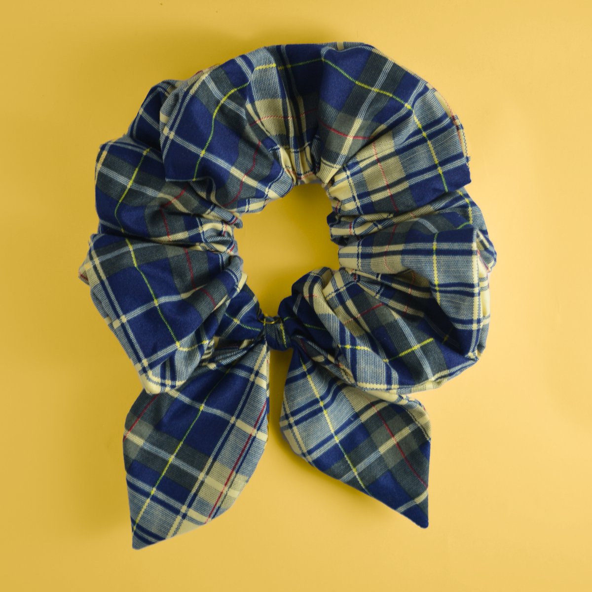XXL Scrunchie met Bunny Ears - Blue Tartan