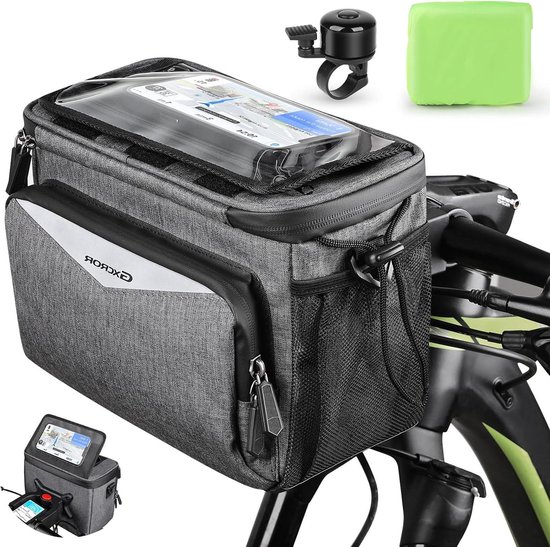 LEMEGO Fietstas, stuur met adapter voor e-bikes en fiets, 5,3 l stuur, fietsmand voor, waterdicht, stuurtas, fiets, telefoonhouder met instelbaar touchscreen en afneembare schouderriem LEMEGO Fietstas, stuur met adapter voor e-bikes en fiets, 5,3 l stuur, fietsmand voor, waterdicht, stuurtas, fiets, telefoonhouder met instelbaar touchscreen en afneembare schouderriem