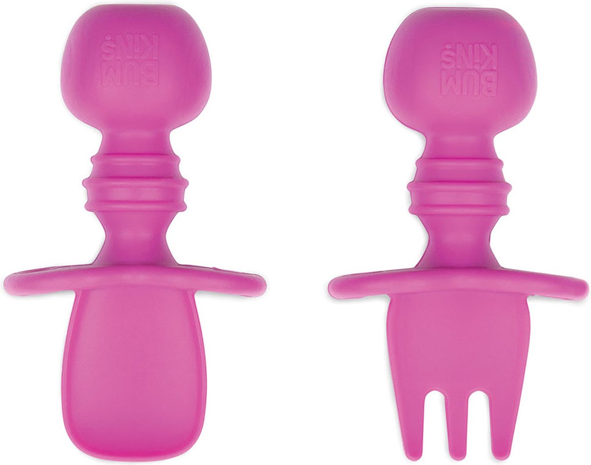 Goedkoopste Bumkins - Chewtensils® siliconen baby lepel en vork - Fuchsia
