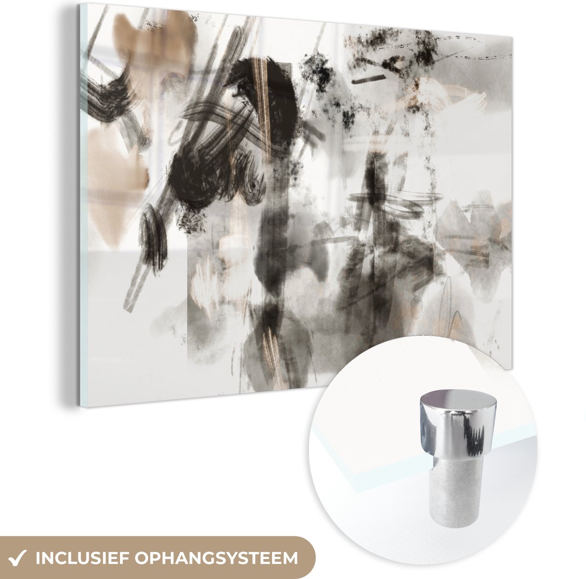 MuchoWow® Glasschilderij 120x80 cm - Schilderij acrylglas - Schilderij - Verf - Zwart wit - Kunst - Foto op glas - Muurdecoratie woonkamer - Wanddecoratie slaapkamer - Schilderijen