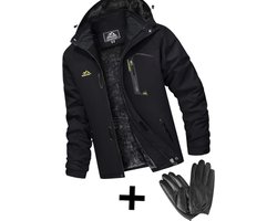 Heren Winter Waterdicht Winddicht Winterjack Warme Fleece Voering Ski Regenjas met Capuchon + Leren handschoenen voor heren, winter, warme leren handschoenen voor touchscreen, met coral fleece voering, modieus, winddicht, thermische handschoenen