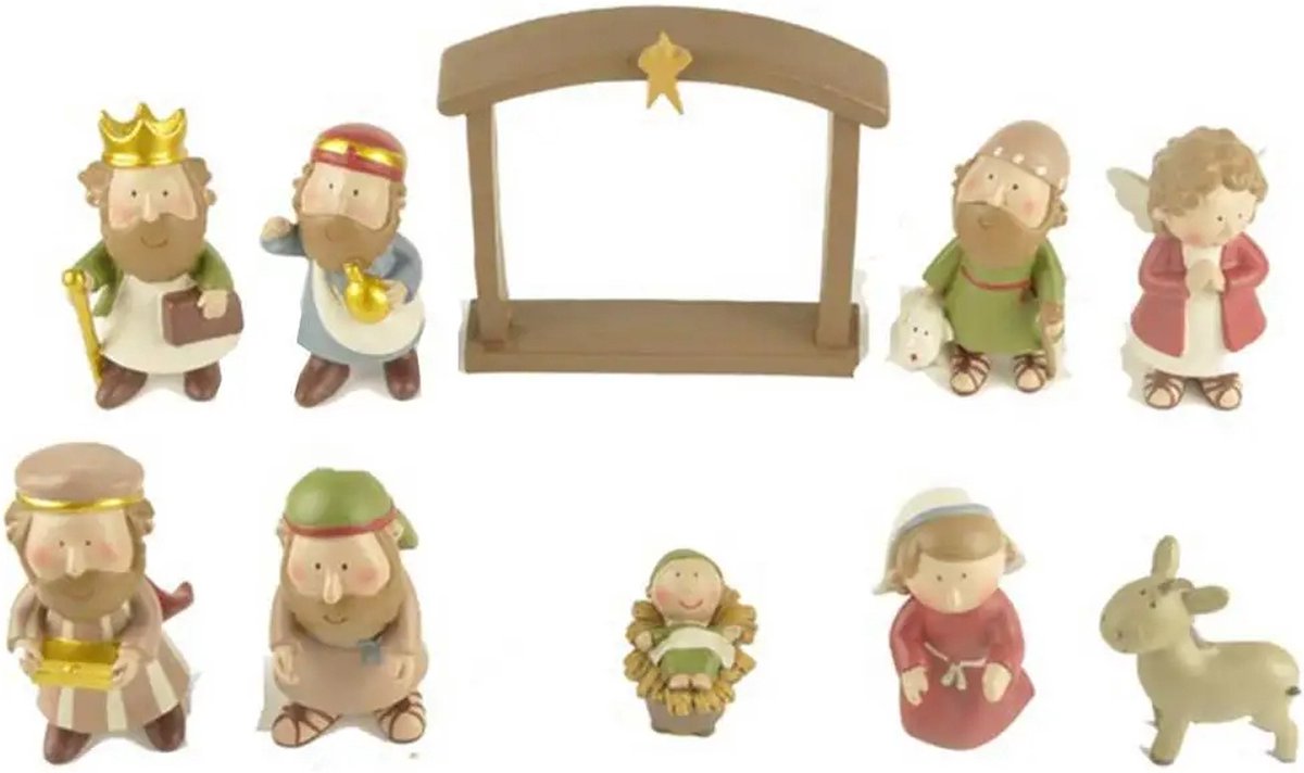 Comnox - Handgeschilderde Kerststal Set - 10 Stuks Resin Beeldjes - Moderne Kerstdecoratie - Feestelijke Display
